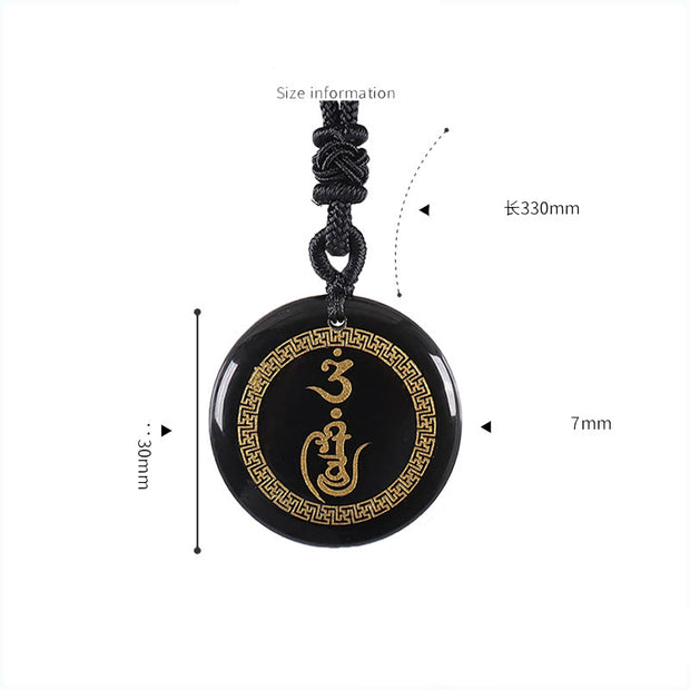 Buddha Stones Swastika Pattern Vajra Protection Mantra Natural Various Crystal Black Obsidian Purification Necklace Pendant Necklaces & Pendants BS 1