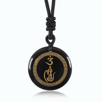 Buddha Stones Swastika Pattern Vajra Protection Mantra Natural Various Crystal Black Obsidian Purification Necklace Pendant