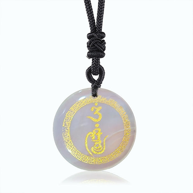 Buddha Stones Swastika Pattern Vajra Protection Mantra Natural Various Crystal Black Obsidian Purification Necklace Pendant Necklaces & Pendants BS White Agate