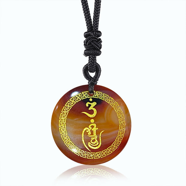 Buddha Stones Swastika Pattern Vajra Protection Mantra Natural Various Crystal Black Obsidian Purification Necklace Pendant Necklaces & Pendants BS Red Agate