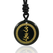 Buddha Stones Surrounding Swastika Pattern Vajra Protection Mantra Natural Various Crystal Black Obsidian Fulfilment Necklace Pendant Necklaces & Pendants BS Black Obsidian