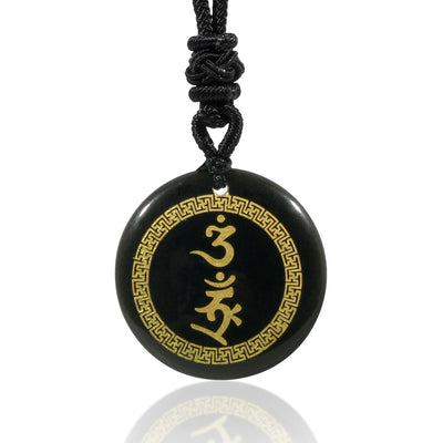 Buddha Stones Surrounding Swastika Pattern Vajra Protection Mantra Natural Various Crystal Black Obsidian Fulfilment Necklace Pendant