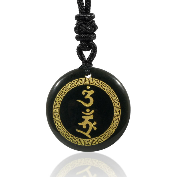 Buddha Stones Surrounding Swastika Pattern Vajra Protection Mantra Natural Various Crystal Black Obsidian Fulfilment Necklace Pendant Necklaces & Pendants BS Black Obsidian