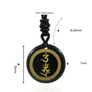 Buddha Stones Surrounding Swastika Pattern Vajra Protection Mantra Natural Various Crystal Black Obsidian Fulfilment Necklace Pendant Necklaces & Pendants BS 1