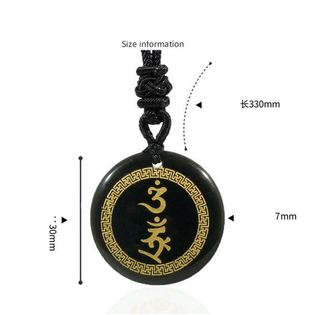 Buddha Stones Surrounding Swastika Pattern Vajra Protection Mantra Natural Various Crystal Black Obsidian Fulfilment Necklace Pendant