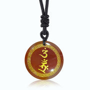 Buddha Stones Surrounding Swastika Pattern Vajra Protection Mantra Natural Various Crystal Black Obsidian Fulfilment Necklace Pendant Necklaces & Pendants BS Red Agate