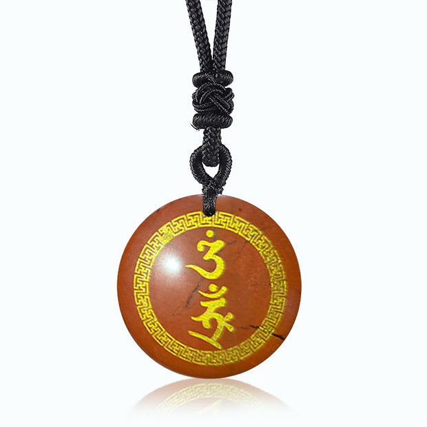 Buddha Stones Surrounding Swastika Pattern Vajra Protection Mantra Natural Various Crystal Black Obsidian Fulfilment Necklace Pendant Necklaces & Pendants BS Red Stone