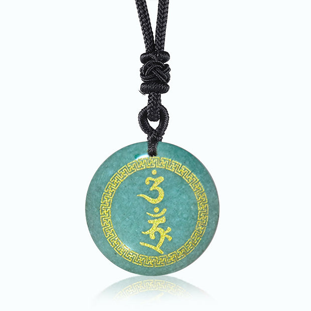 Buddha Stones Surrounding Swastika Pattern Vajra Protection Mantra Natural Various Crystal Black Obsidian Fulfilment Necklace Pendant Necklaces & Pendants BS Green Aventurine