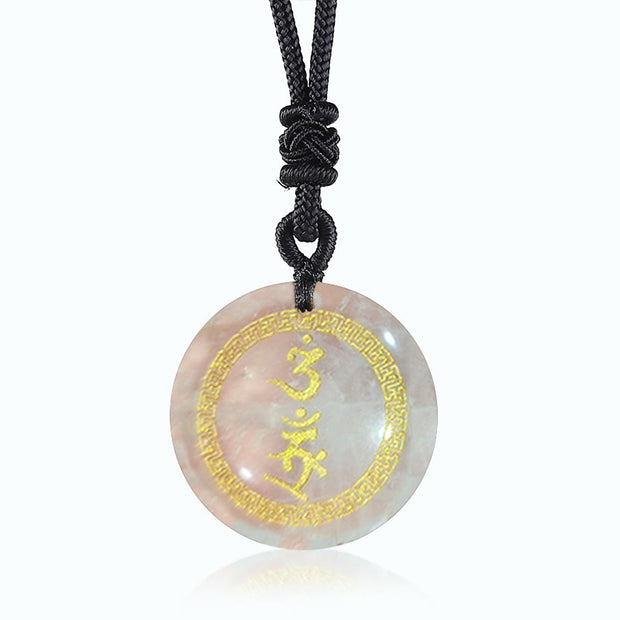 Buddha Stones Surrounding Swastika Pattern Vajra Protection Mantra Natural Various Crystal Black Obsidian Fulfilment Necklace Pendant Necklaces & Pendants BS White Agate