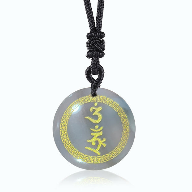 Buddha Stones Surrounding Swastika Pattern Vajra Protection Mantra Natural Various Crystal Black Obsidian Fulfilment Necklace Pendant Necklaces & Pendants BS White Crystal