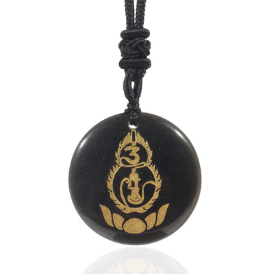 Buddha Stones Gourd Lotus Pedestal Pattern Vajra Protection Mantra Natural Various Crystal Black Obsidian Fulfilment Necklace Pendant Necklaces & Pendants BS Black Obsidian