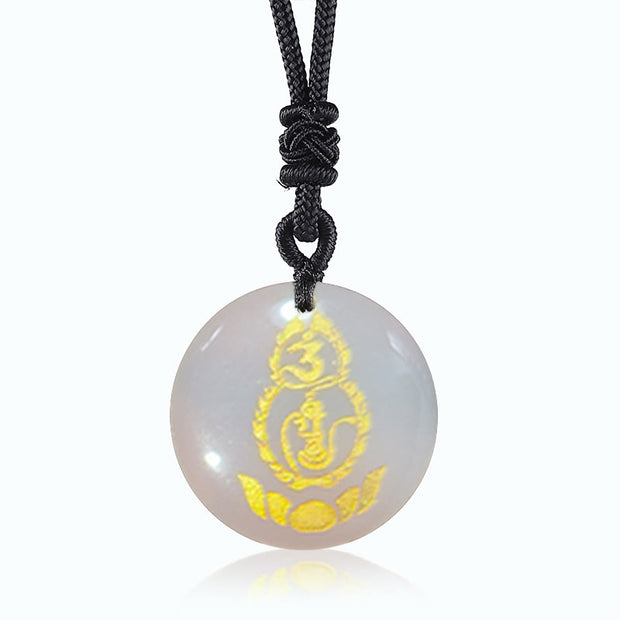 Buddha Stones Gourd Lotus Pedestal Pattern Vajra Protection Mantra Natural Various Crystal Black Obsidian Fulfilment Necklace Pendant Necklaces & Pendants BS White Crystal