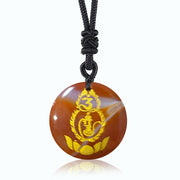 Buddha Stones Gourd Lotus Pedestal Pattern Vajra Protection Mantra Natural Various Crystal Black Obsidian Fulfilment Necklace Pendant Necklaces & Pendants BS Red Agate