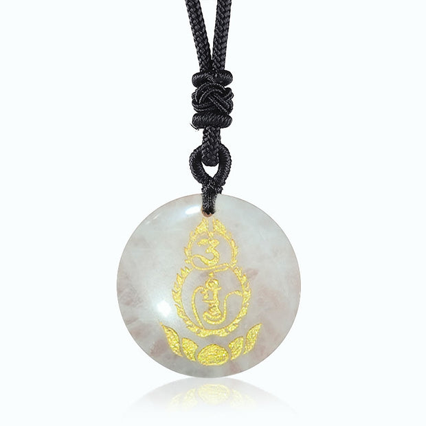 Buddha Stones Gourd Lotus Pedestal Pattern Vajra Protection Mantra Natural Various Crystal Black Obsidian Fulfilment Necklace Pendant Necklaces & Pendants BS White Agate