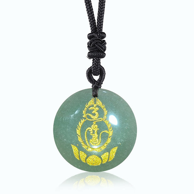 Buddha Stones Gourd Lotus Pedestal Pattern Vajra Protection Mantra Natural Various Crystal Black Obsidian Fulfilment Necklace Pendant Necklaces & Pendants BS Green Aventurine