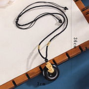 Buddha Stones  Black Onyx White Agate Peace Buckle 999 Sterling Silver Gold PiXiu Fortune Necklace Pendant Necklaces & Pendants BS 3