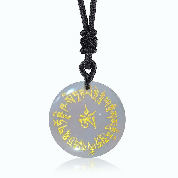 Buddha Stones Fortune-gathering Mantra Natural Various Crystal Black Obsidian Fulfilment Necklace Pendant Necklaces & Pendants BS White Crystal