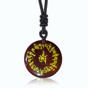 Buddha Stones Fortune-gathering Mantra Natural Various Crystal Black Obsidian Fulfilment Necklace Pendant Necklaces & Pendants BS Red Agate