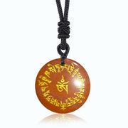 Buddha Stones Fortune-gathering Mantra Natural Various Crystal Black Obsidian Fulfilment Necklace Pendant Necklaces & Pendants BS Red Stone