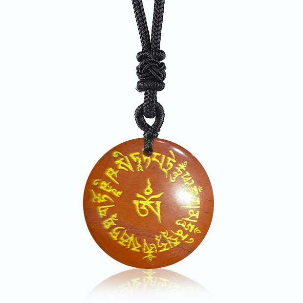 Buddha Stones Fortune-gathering Mantra Natural Various Crystal Black Obsidian Fulfilment Necklace Pendant Necklaces & Pendants BS Red Stone