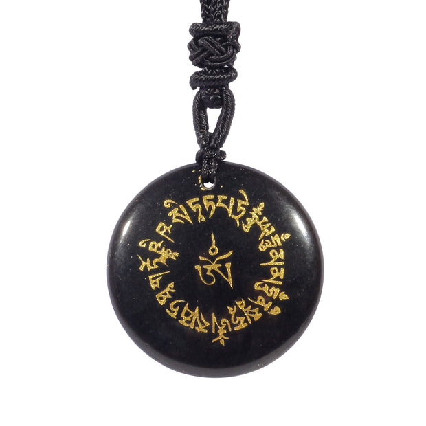 Buddha Stones Fortune-gathering Mantra Natural Various Crystal Black Obsidian Fulfilment Necklace Pendant Necklaces & Pendants BS Black Obsidian