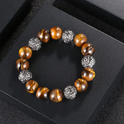 Buddha Stones Natural Lava Rock Tiger Eye Titanium Steel Six-True-Words Om Mani Padme Hum Healing Bracelet Bracelet BS 8