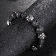 Buddha Stones Natural Lava Rock Tiger Eye Titanium Steel Six-True-Words Om Mani Padme Hum Healing Bracelet Bracelet BS 2