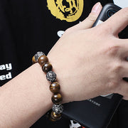 Buddha Stones Natural Lava Rock Tiger Eye Titanium Steel Six-True-Words Om Mani Padme Hum Healing Bracelet Bracelet BS 13