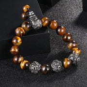 Buddha Stones Natural Tiger Eye Lava Rock Black Obsidian Titanium Steel Six-True-Words Om Mani Padme Hum Protection Bracelet Bracelet BS Tiger Eye(Wrist Circumference: 17-21cm)