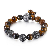 Buddha Stones Natural Tiger Eye Lava Rock Black Obsidian Titanium Steel Six-True-Words Om Mani Padme Hum Protection Bracelet Bracelet BS 2