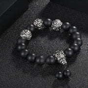 Buddha Stones Natural Tiger Eye Lava Rock Black Obsidian Titanium Steel Six-True-Words Om Mani Padme Hum Protection Bracelet Bracelet BS 13