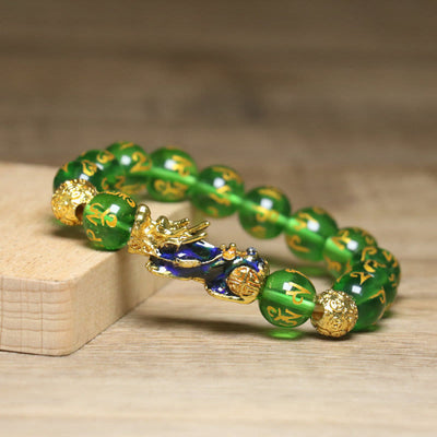 Buddha Stones Green Agate Yellow Agate Alloy Pixiu Six True Words 'om Mani Padme Hum' Power Bracelet