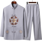 Buddha Stones Chinese New Year Embroidered Fu Tang Suit Hanfu Long Sleeve Top Pants Clothing Men's Set - Thistle - US/UK/AU44，EU54 (4XL) - image 2