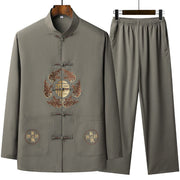 Buddha Stones Chinese New Year Embroidered Fu Tang Suit Hanfu Long Sleeve Top Pants Clothing Men's Set - OliveDrab - US/UK/AU44，EU54 (4XL) - image 4