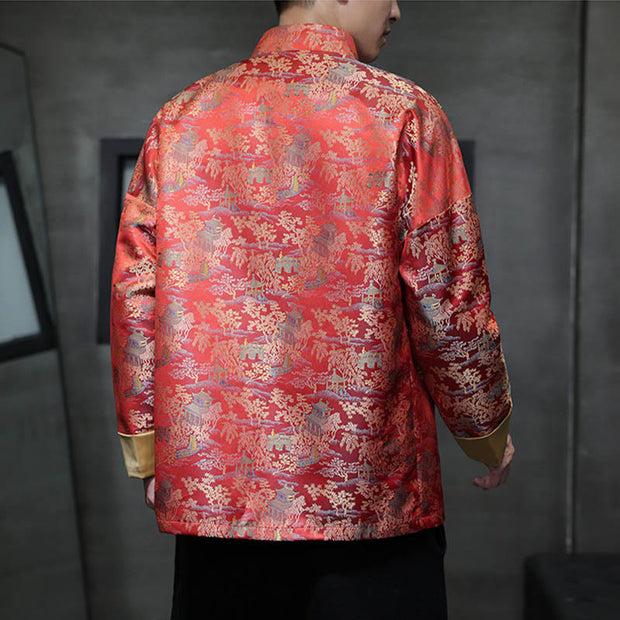 Buddha Stones Chinese New Year Clothes Jacquard Design Frog-button Tang Suit Men's Jacket Shirt