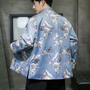 Buddha Stones Chinese New Year Clothes Flowers Fan Birds Frog-button Tang Suit Cotton Men's Jacket Shirt With Pockets Men's Jacket Shirt BS 12