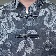 Buddha Stones Chinese New Year Jacquard Embroidery Dragon Lantern Frog-button Tang Suit Cotton Men's Jacket Shirt With Pockets Men's Jacket Shirt BS 24