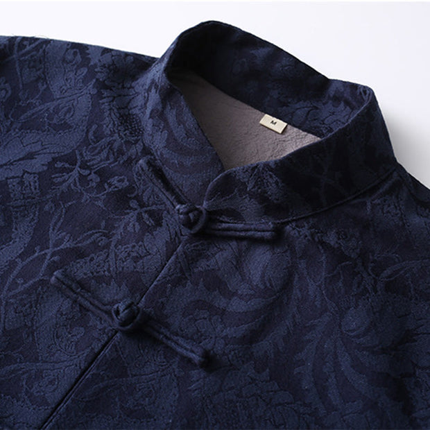 Buddha Stones Chinese New Year Jacquard Embroidery Solid Color Cuff Frog-button Tang Suit Cotton Men's Jacket Shirt With Pockets Men's Jacket Shirt BS 3