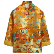 Buddha Stones Chinese New Year Dragon Embroidery Auspicious Clouds Frog-button Tang Suit Men's Jacket Shirt Men's Jacket Shirt BS Goldenrod US/UK/AU44，EU54 (4XL)