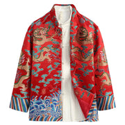 Buddha Stones Chinese New Year Dragon Embroidery Auspicious Clouds Frog-button Tang Suit Men's Jacket Shirt Men's Jacket Shirt BS Red US/UK/AU44，EU54 (4XL)