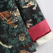 Buddha Stones Chinese New Year Forest Tiger Red Cuff Frog-button Tang Suit Men's Jacket Shirt With Pockets Men's Jacket Shirt BS 8