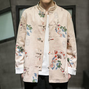 Buddha Stones Chinese New Year Clothes Flowers Dragon Fan Auspicious Clouds Frog-button Tang Suit Cotton Men's Jacket Shirt