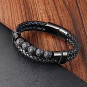 Buddha Stones Lava Rock Frosted Stone Healing Leather Magnetic Buckle Bracelet