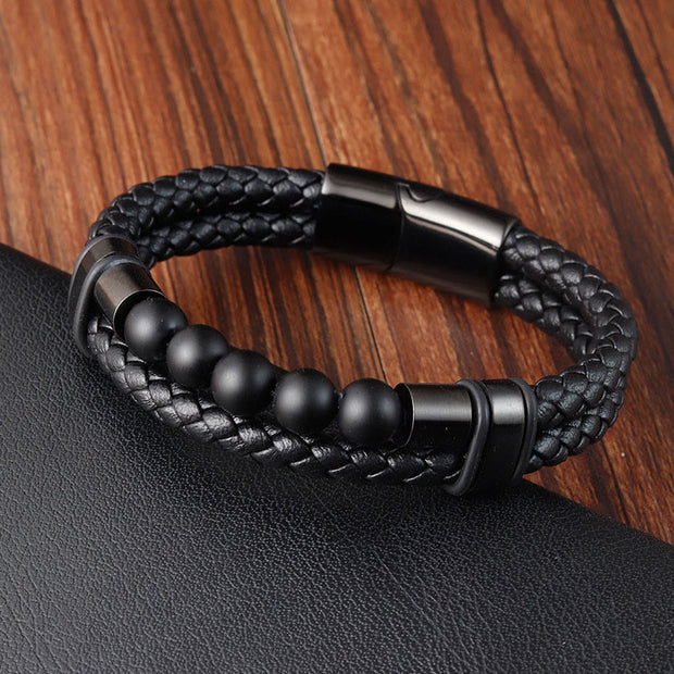 Buddha Stones Lava Rock Frosted Stone Healing Leather Magnetic Buckle Bracelet Bracelet BS Frosted Stone(Wrist Circumference: 18-20cm)