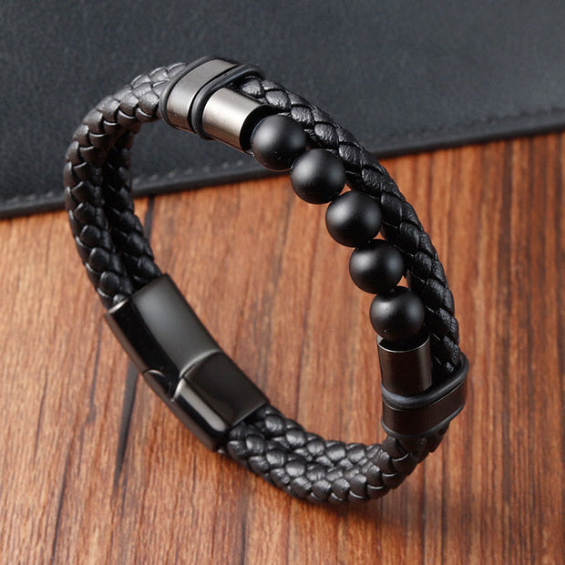 Buddha Stones Lava Rock Frosted Stone Healing Leather Magnetic Buckle Bracelet Bracelet BS 9