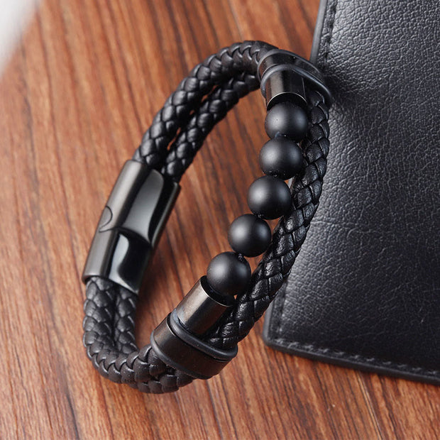 FREE Today: Support Healing Lava Rock Frosted Stone Leather Magnetic Buckle Bracelet