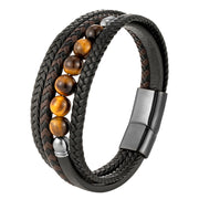 Buddha Stones Tiger Eye Stone Protection Leather Bracelet