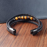 Buddha Stones Tiger Eye Stone Protection Leather Bracelet Bracelet BS 8