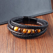 Buddha Stones Tiger Eye Stone Protection Leather Bracelet Bracelet BS 3