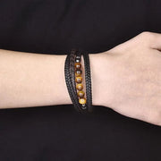 Buddha Stones Tiger Eye Stone Protection Leather Bracelet Bracelet BS 6